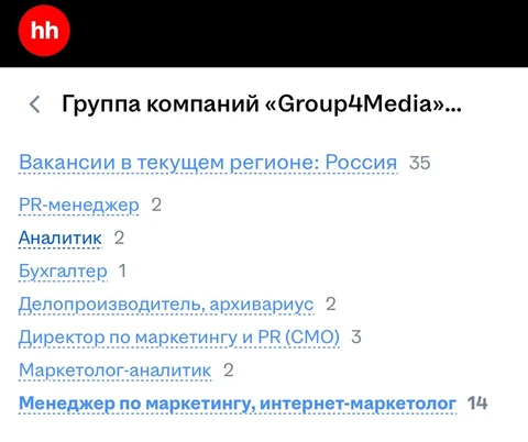 🤓Group4media одним днем запулил на НН кучу вакансий по направлению медиа-планирования
