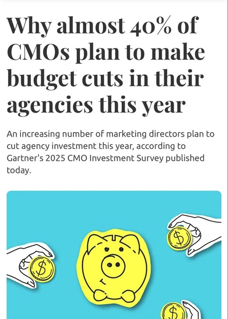 🤔Согласно исследованию Gartner, около 39% директоров по маркетингу из Северной Америки, Великобритании и Европы планируют сократить бюджеты делегированные рекламным агентствам