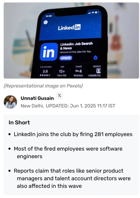 🤔LinkedIn, принадлежащий Microsoft, увольняет 281 сотрудника, в основном инженеров-программистов, вслед за масштабными сокращениями в самой Microsoft