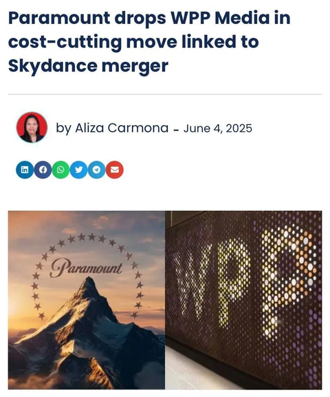 🤔На мировых рекламных рынках расклады бюджетов тоже перекраиваются. Paramount разорвала многолетнее сотрудничество с WPP Media (GroupM)...