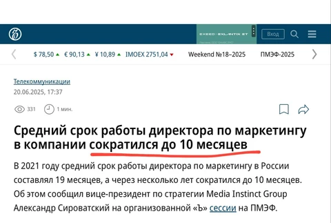 🤓Сироватский из Медиаинстинкта продолжает считать срок жизни маркетингдиров на рабочем месте
