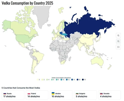 🤓По данным World Population Review Россия лидирует в мировом рейтинге потребления водки. Что не удивительно