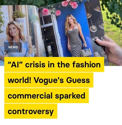 🤓В августовском номере Vogue за 2025 год появилась реклама Guess с моделью, созданной искусственным интеллектом, что спровоцировало волну критики и возобновило дебаты о нереалистичных стандартах красоты