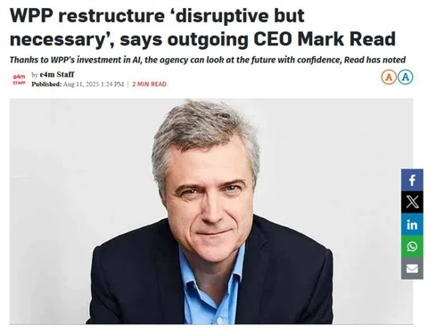 🤓Уходящий CEO WPP Марк Рид назвал реструктуризацию медийного подразделения, включая отказ от бренда GroupM, «разрушительной, но необходимой» для усиления работы с клиентами