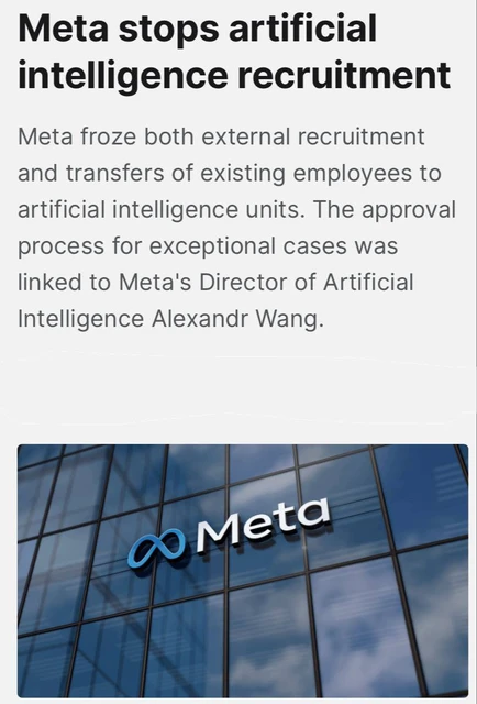 🤓ИИ-горячка на кадровом рынке заканчивается. Компания Meta (признана экстримистской на территории РФ) приостановила найм сотрудников