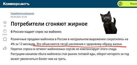 😂Мы не верим в домыслы Ъ относительно причин снижения объемов продаж майонеза
