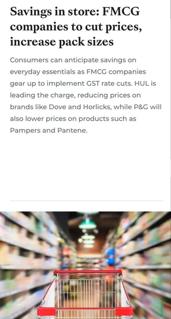 🤓Как работают механизмы экономики? FMCG производители в Индии снижают цены и увеличивают упаковки из-за предстоящего снижения ставки GST (налога на товары и услуги)