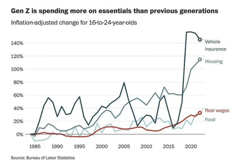 🤓Поколение Z (16-24 года) в США тратит рекордные суммы на базовые товары и услуги, не может сберегать а также делать крупные покупки