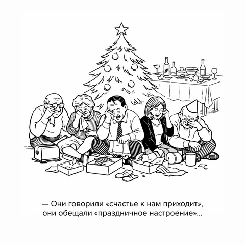 Пятнадцать лет назад к нам в агентство пришли представители одного из крупнейших отечественных брендов мужской одежды (он процветает и сейчас) и спросили: «А можете ли вы продвинуть идею праздника “День отца” в массы?». В их логике факт создания такого народного праздника мог бы спровоцировать существенный рост продаж их тряпичной продукции — по примеру женского дня «Восьмого марта». Тогда мы оценили бюджет, поняли, что на массовую пропаганду его совсем не хватит, и вежливо (но честно) попрощались с заказчиками. Как видите, этот праздник случился сам собой…   К чему это мы? К тому, что феномен «Нового года» спонсируется производителями, продавцами и банками только потому, что это лучший для них сезон продаж. Промо-календарь любого потребительского бренда имеет трехкратно усиленный бюджет на новогодние праздники. Этот период — возможность продать в несколько раз больше, чем в обычные дни, и покрыть все финансовые провалы года в последний его месяц. Спойлер — в этом году такой трюк не получится, потому что даже новогодний всплеск не может вытянуть существенное снижение потребления год к году.  Уже в ноябре тысячи по-разному нарисованных Дедов Морозов и Санта-Клаусов со всех рекламных поверхностей уговаривают покупать у них, покупать больше и делать это чаще. Конница символов года, нарисованных на вещах и еде (2026 год — год лошади по восточному календарю), бьет миллионами копыт в надежде продаться именно вам. Разумеется, все это под сладким соусом заботы о своих близких и с песенками про «самое лучшее время в году»… На какие потаенные кнопочки вашей психики нажимают коварные маркетологи?  Разумеется, методом давления является ловкая игра на тревогах, страхах и комплексах населения. Знают это рекламисты или нет (скорее, все же действуют интуитивно, на ощупь), но в своих посылах и цветных объявлениях они занимаются весьма несложными психологическими манипуляциями. Такими, которые легко осваивает трехлетний ребенок, для того чтобы добиваться нужного от своих родителей.  Итак, какие ошибочные стереотипы насаждаются хитрыми рекламодателями, чтобы подогревать свои продажи?  1. Твоя любовь к близким измеряется в деньгах. Покупай и дари — только так ты станешь хорошим отцом, любящей женой или правильной дочерью. Покупай-покупай-покупай. И обратное — если тебе не подарили дорогой подарок, то тебя не любят и не ценят. Что на самом деле? Любовь не измеряется в деньгах, а пресловутое «внимание» — это не вещь, а мера совместно проведенного времени, в его объеме и качестве. Вы не сможете заменить любовь дорогим подарком для дочери, если видели ее лишь несколько раз за год, и не сможете подменить «внимание» к пожилым родителям размером чека, если забываете даже звонить им в обычное время. Покупая дорогие подарки, люди откупаются от своей тревоги о том, что они плохо исполняют свою роль… И чем значительнее они об этом тревожатся, тем на более благодатную почву ложатся уловки хитрых маркетологов и их Дедов Морозов: покупай индульгенцию!  2. Новогодний стол должен ломиться от деликатесов. Есть даже такой принцип: «как Новый год встретишь — так его и проведешь», призывающий граждан к избыточности яств на столе и неумеренной трате денег. Вспомните, как нелегко обычно убирать новогодний стол и выкидывать салаты в коробочках и нарезки в баночках. Кем бы вы ни были и сколько бы ни зарабатывали, генетическая память заставляет переполнять стол лишней едой в угоду стереотипу избыточности, которая ошибочно приравнивается к успешности. Новый год — такой праздник, когда переедать нужно, думаете вы. Как римский патриций из исторических анекдотов, вы обжираетесь, упиваетесь, в изнеможении ложитесь на диван, а потом страдаете от собственной неумеренности целую ночь, а может быть, и весь следующий день. Хитрый торговец едой легализует культ обжорства в эти дни (в праздник — можно и нужно), и на эту удочку ловятся все — богатые и бедные, глупые и умные, потому что «как же так, с пустым столом?».   3. Праздник должен быть проведен по стандарту. Какой новогодний стол без икры, шампанского и оливье? А может быть, сделаем «как в детстве»? Давайте реконструируем прошлое? Обратили внимание, каким числом ностальгических атрибутов окружены новогодние рекламные макеты? В детстве вам было хорошо и счастливо. Хватало простых радостей. Рядом с вами были ваши старшие близкие. Мы чувствовали себя защищенными и счастливыми. Маркетинг пытается продать вам идею покупки билета в прошлое. Хочешь чувства счастья, как в 1989? Ставь на стол оливье с икрой, включай «Иронию судьбы» и жди чуда! Как правило, то самое чудо не приходит, но традицию приходится бережно реконструировать каждый год. Кажется, больше всего от этого выигрывают производители майонеза, который льется за новогодним столом широкими реками.  4. Алкоголь и какая-то «…-кола» — необходимый атрибут праздника. Мы не раз слышали, как совершенно непьющих людей (например, стариков и подростков) окружающие уговаривали поднять бокал шампанского «за праздник». Аргументы полны абсурда, вплоть до такой яркой мысли: «А чем же мы будем чокаться?». Минуточку! Праздник — это не алкоголь, не вышибание пробки игристого и не звон бокалов. Вы можете быть счастливы без веществ и ритуалов их потребления. Ну и доказательство того, что высокие медиавеса работают, — статус «Колы» за новогодним столом, купленный десятилетиями миллиардных рекламных вложений в сюжеты на тему «праздник к нам приходит»… Спорим, сейчас перед вашими глазами едет мигающая лампочками вереница красных трейлеров? Может быть вы даже слышите музыку?  5. Праздник настолько важен, что на него можно взять кредит. Идея «свадьбы в кредит» уже стала мемом, тем не менее именно в новогодний период банки начинают агрессивное продвижение всех видов кредитования. Их логика дополняет логику продавцов и производителей из первого пункта: «ты плохой человек, если не подаришь подарок, — а если у тебя нет денюжек, мы одолжим их тебе под процент». Что в итоге? Мы измеряем любовь к близким в цене подарков (часто ненужных им), покупаем праздничной еды намного больше, чем необходимо, стараемся собрать новогоднее торжество в лучшем виде по лекалам голливудских фильмов (берем на это кредит), но часто не помним праздника от избытка алкоголя. И, разумеется, не жалеем на это денег — ведь кто будет экономить на празднике?!  Как от этого защитить свою психику и кошелек? Сделайте паузу. Вспомните все свои Новые годы. В какой из них вы были счастливы по-настоящему? Как и когда это было? Важна ли вам тогда была цена подарка или ценным было что-то другое? Сможете ли вы вернуть это чувство покупкой дорогого подарка, трех бутылок шампанского или жареного осетра?..  И как говорил герой культового фильма «Курьер»: бери плащ, Базин, и думай о великом… Атрибуты праздника из магазина не могут сделать нас счастливыми, если счастья нет внутри.