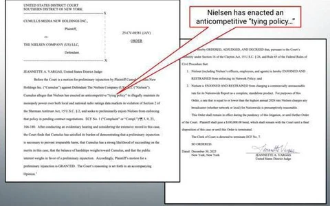 🤔В США федеральный суд временно запретил исследовательской компании Nielsen применять свою ценовую политику для радиоизмерений, признав её потенциально антиконкурентной