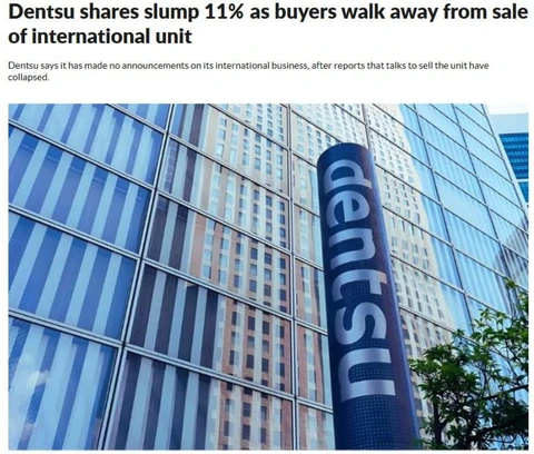 🤔Акции японского рекламного холдинга Dentsu упали на 11% после сообщений, что переговоры о продаже международного бизнеса фактически сорвались