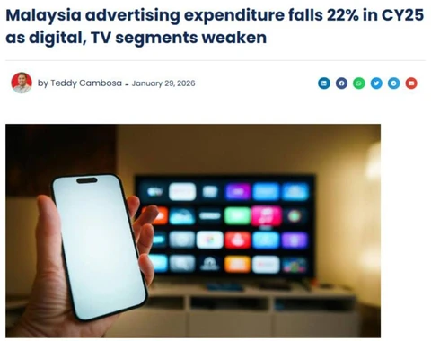 🤔В Малайзии расходы на рекламу в 2025 году сократились на 22%, до 4,74 млрд ринггитов (1,2 млрд $), следует из данных Kenanga Research