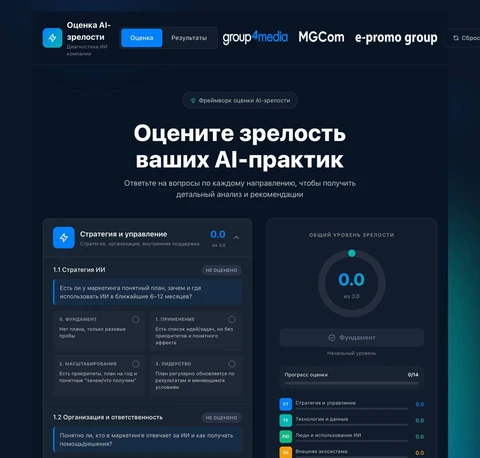 🤓Group4Media, MGCom и E‑promo cочинили инструмент для оценки AI‑зрелости маркетинга компании