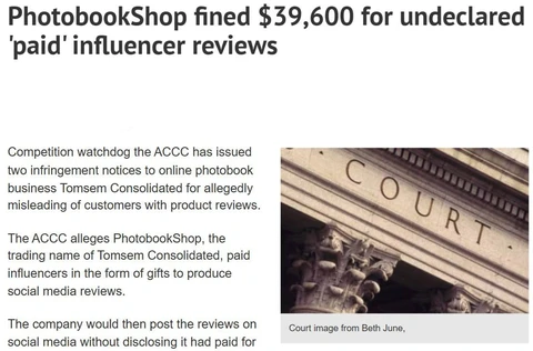 🤓В Австралии онлайн-магазин PhotobookShop был оштрафован на $39 600 за публикацию оплаченных обзоров блогеров без указания, что они были спонсированы