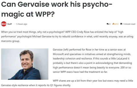 🤓Рубрика «их нравы». Глава WPP Синди Роуз привлекла психолога Майкла Жерве, чтобы восстановить уверенность и эффективность команды после сложного периода для компании