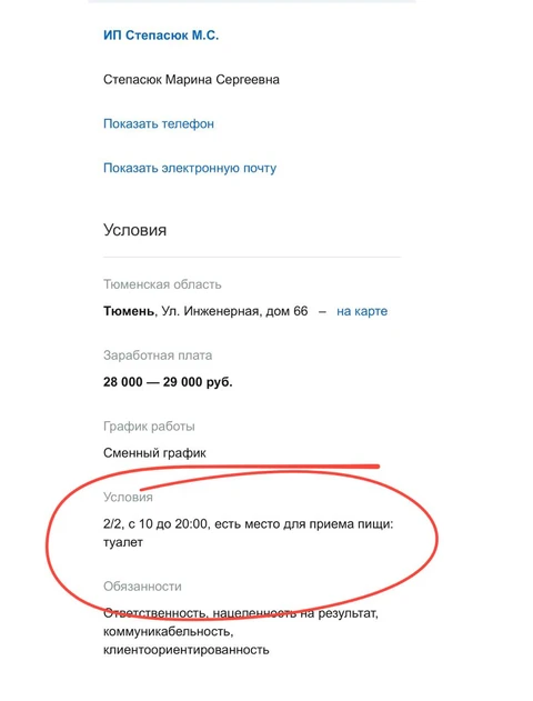 😂Причуды очень малого бизнеса. ИП из Тюмени нанимает продавца, которому придется есть в санузле