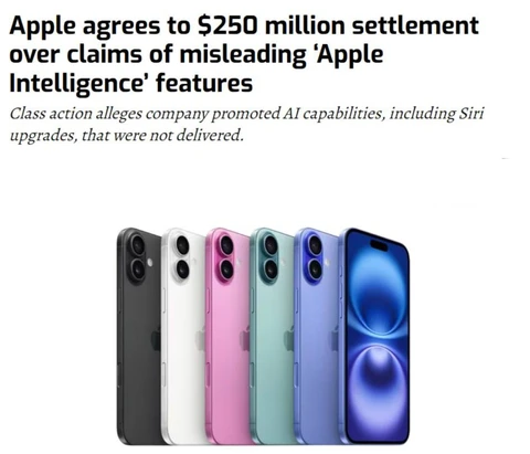 🤓В США Apple согласилась выплатить $250 млн по коллективному иску, в котором компанию обвинили в том, что она рекламировала функции Apple Intelligence и обновлённую Siri, хотя
