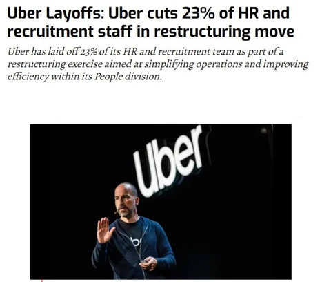 🤔В США компания Uber сократила 23% сотрудников отделов HR и рекрутинга в рамках реорганизации бизнеса