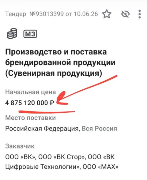 😵ВК тендерит поставку сувенирной продукции почти на 5 миллиардов
