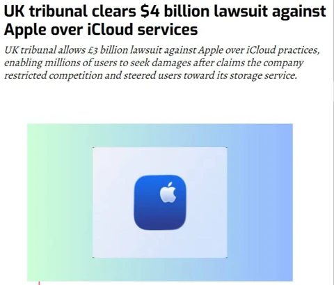 🤓В Великобритании суд разрешил рассмотреть коллективный иск против Apple на £3 млрд ($4 млрд) из-за сервиса iCloud