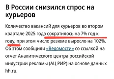 🤔У курьеров постоянная текучка, потому спрос в числе вакансий не может падать на нормальном рынке