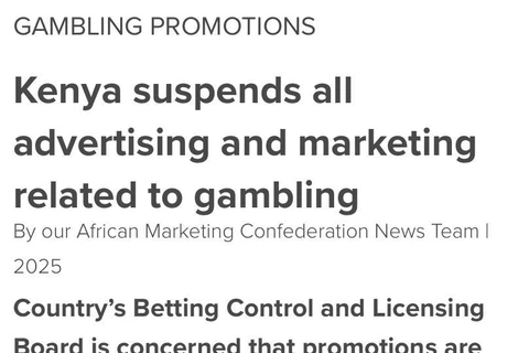 🤓Реклама азартных игр запрещена. Власти Кении блокировали всю рекламу азартных игр на 30 дней на всех платформах