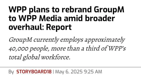 🤔WPP планирует сменить название своего медиаподразделения GroupM, переименовав его в Group4media WPP Media для усиления конкурентоспособности и упрощения структуры