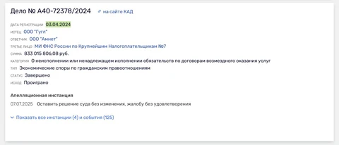 🤓Агентство группы ОККАМ с названием Амнет проиграло аппеляцию в суде с Гуглем на сумму 883 миллиона