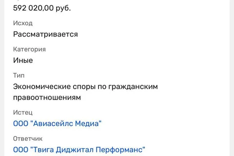 🤓Новые судебные дела в отношении агентств группы TWIGA появились в картотеке суда. На этот раз в суд пошли не подрядчики, а площадка