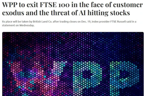 🤓Британский рекламный гигант WPP покинет индекс FTSE 100 19 декабря после того, как массовый отток крупных клиентов и усиливающаяся конкуренция