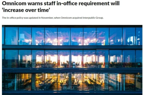 🤔Omnicom, после покупки Interpublic Group в ноябре 2025 года, обновила корпоративную политику и предупредила сотрудников, что требования по работе в офисе будут постепенно ужесточаться