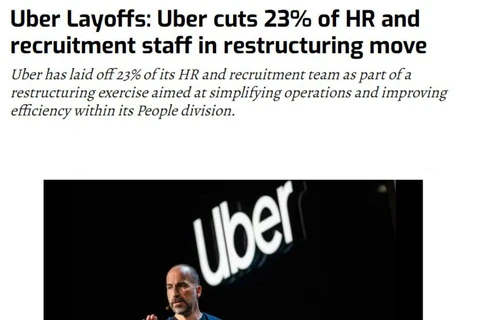 🤔В США компания Uber сократила 23% сотрудников отделов HR и рекрутинга в рамках реорганизации бизнеса