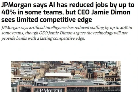 🤔JPMorgan заявил, что внедрение искусственного интеллекта уже позволило сократить численность сотрудников в отдельных подразделениях на 30–40%